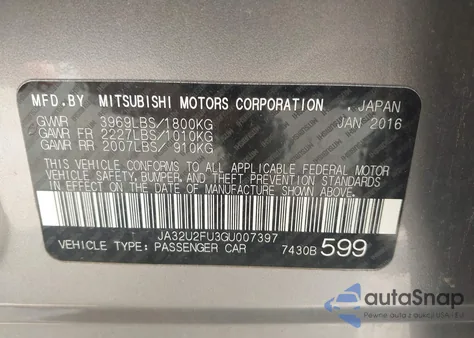 2016 Mitsubishi Lancer Es from USA, damaged, VIN JA32U2FU3GU007397